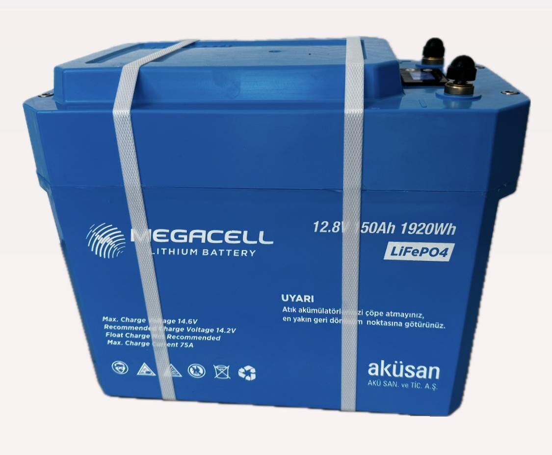 Megacell 12.8V 150Ah LiFePO4 Lityum Demir Fosfat Akü - (ABS Kasa) - DİK KASA