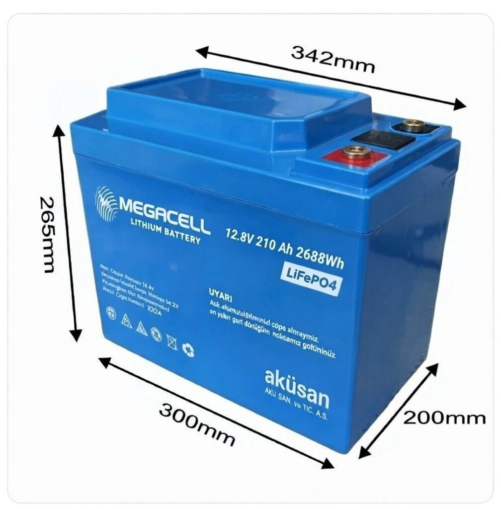 Megacell 12.8V 210Ah LiFePO4 Lityum Demir Fosfat Akü(Prizmatik)(Bluetoothlu)