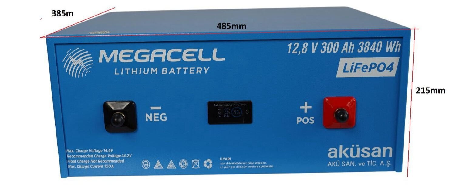 Megacell 12.8V 300Ah LiFePO4 Lityum Demir Fosfat Akü