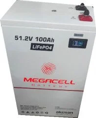 Megacell 51,2V 100Ah LiFePO4 Lityum Demir Fosfat Akü(PRİZMATİK/BLUETOOTHLU)