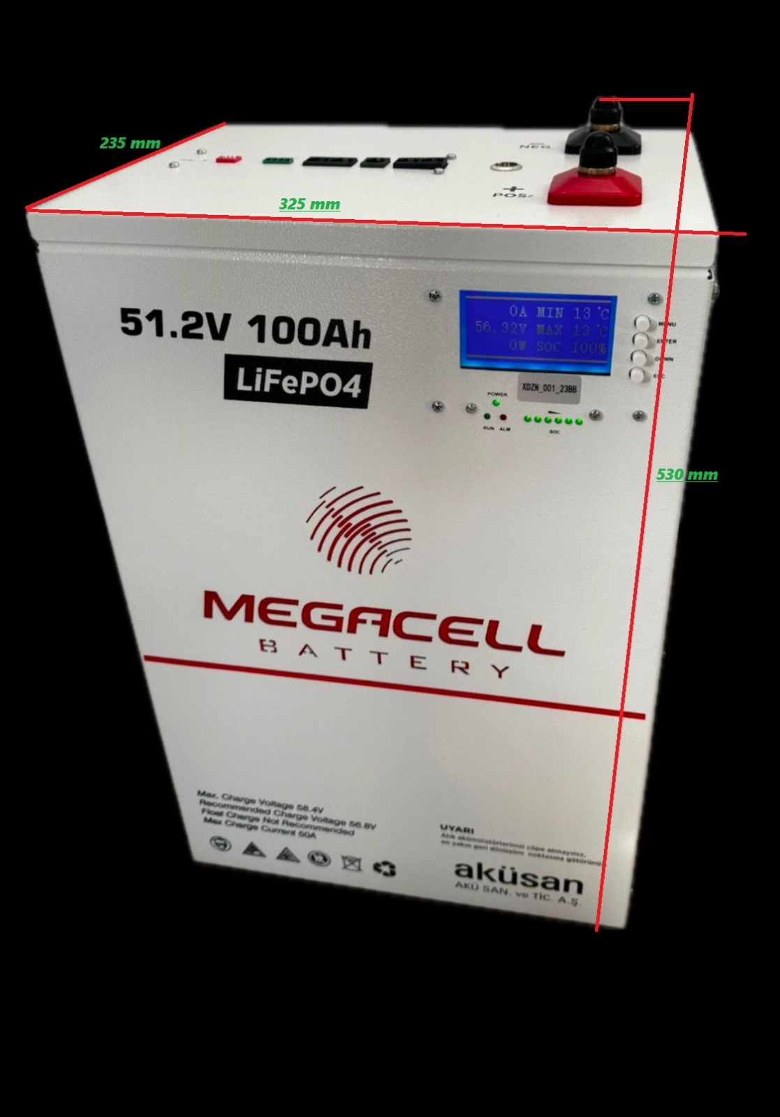 Megacell 51,2V 100Ah LiFePO4 Lityum Demir Fosfat Akü(PRİZMATİK/Haberleşmeli)