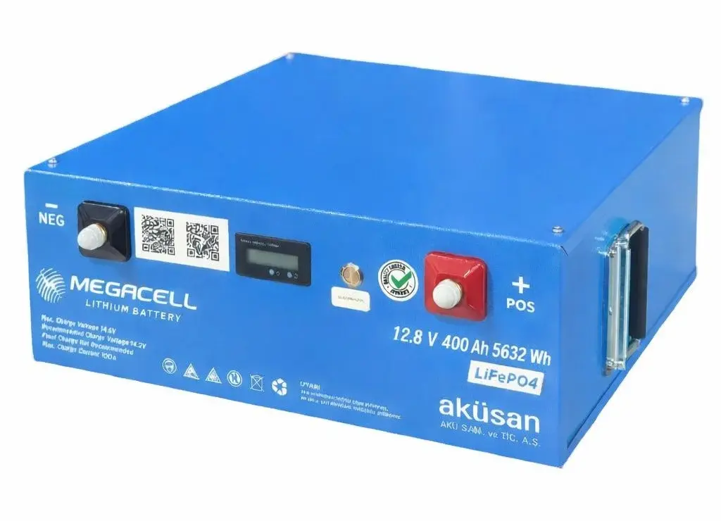 Megacell 12.8V 400Ah LiFePO4 Lityum Demir Fosfat Akü(Dikey-Bluetoothlu)