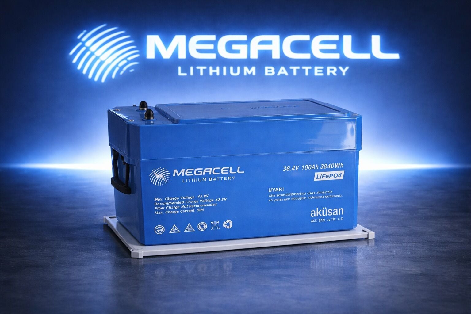 Megacell 38,4V 100Ah LiFePO4 Lityum Demir Fosfat Akü (Bluetoothlu)